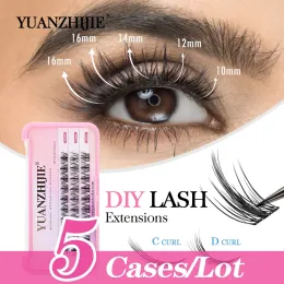 Ögonfransar 5Case/Lot High Quality Yuanzhijie DIY Clusters Eyelashs Extension Segmenterat mjukt band Individuella mink False Lashes Bunds