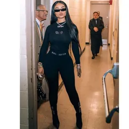 Весенние черные женские брюки из двух предметов, облегающие спортивные костюмы с буквенным принтом, спортивный осенний топ с длинными рукавами, узкие леггинсы, одинаковые комплекты