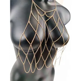 Goth Seksowna biżuteria biżuteria Bra Łańcuchy klatki piersiowej łańcuch ciała bikini dla kobiet letnie akcesoria plażowe brzuch talia punkowa świąt 240221