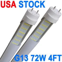 G13 4FT T8 T10 T12 4 Rows LED Tube Light Bulbs 48" NO-RF RM Driver G13 18W 6000K AC85-265V Milky Cover Fluorescent Replacement Dual-end Powered Ballast Bypass crestech