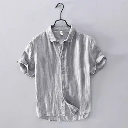 Camicia casual a maniche corte da uomo in lino 100% arrivo camicie di marca di moda per uomo camicia comoda da uomo camisa overhemd solida 240219