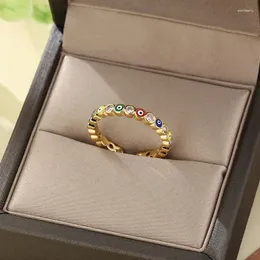 Anéis de cluster sorte azul turco mau olho aberto anel de aço inoxidável cor de ouro ajustável para mulheres meninas homens moda jóias