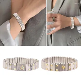 Link Bracelets Stainless Steel Bracelet For Women Man Elastic Adjustable Rhinestones