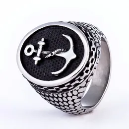 Gioielli punk di moda 316L in acciaio inossidabile Anchor Anchor Rings for Men Biker Titanio Biker Silver Skull Ring Men224G