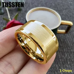 Anéis de casamento gota tussten 10mm polido escovado banda plana tungstênio homens mulheres anel conforto ajuste
