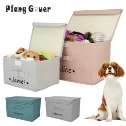 Accessories Personalized Dog Clothes Storage Basket Folding Pet Toy Storage Box Customised Name Paw Clothes Shoes With Lid Custom ID Pet Bin