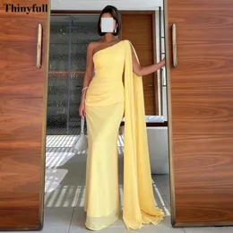 Thinyfull Mermaid Yellow Chiffon Prom Dresses One Shoulder Specail Party Women Gowns Long Arabic Formal Evening Dress 240227