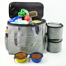 Carriers Dog Travel Bag Pet Traveling Camping Set with 2 Food Storage Containers 2x Puppy Feeding Collapsible Water Bowls Dog Accessories