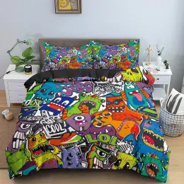 Sets Graffiti Bettwäsche Set Grafik Bettdecke Cover Teenager Erwachsene Hip Hop Hippie Tröster Cover Wall Urban Street Art Polyester Quilt Cover Cover