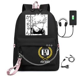 Zaini My Hero Academia Deku Bakugou Bok Anime USB Backpack Borse School Borse Fan Bags Borse da viaggio Cuffia