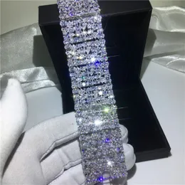 Vecalon luxo senhora grande pulseira diamante branco ouro cheio de noivado casamento pulseira para mulheres nupcial jóias318x