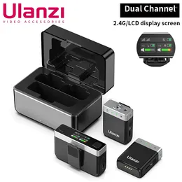 Mikrofonlar Ulanzi Universal Wireless Lavalier Mikrofon Professional Two Dokunmatik Stereo Güvenlik Ses İzi İçerme Kayıt