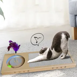 Cat Scratcher Pet Post Post Kedi Oyuncak Turntable Oluklu Kağıt Pençe Öğütme Tahtası Yavru Teaser Wand 240226