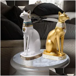 Decorative Objects Figurines Retro Egyptian Cat Resin Scpture Collectible Ornaments Ancient Egypt God Statue Office Home Decoratio Dhhyk