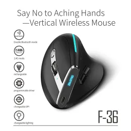 マウスF36 2.4g BluetoothCompatible Mice 2400 DPI 8ボタンコンピュータラップトップデスクトップアクセサリー用人間工学に基づいた垂直マウス