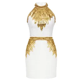 S-XL Tessuto tweed di moda di alta qualità Canotta di lusso con perline dorateGonna cortaCappotto Temperamento Set da donna 240220