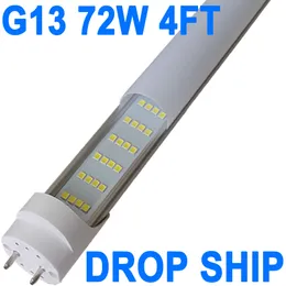 Luz de tubo LED de 4 pés, driver NO-RF RM T8 T10 T12 lâmpada LED, 4 linhas 72W 7200LM, luz diurna de 6500K, tampa leitosa, base G13 de dois pinos, celeiro de substituição de tubo fluorescente de 4 pés crestech