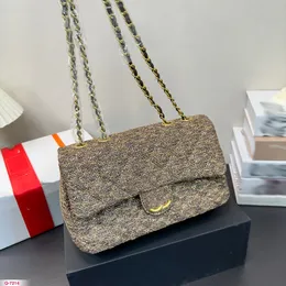 CF Designer Womenshoulder Bag 25cm Straw Diamond Gold Hardware Metal Buckle Luxury Handbag Matelasse Chain Crossbody Bag Makeup Bag Classic Khaki Fashion Bag Purse