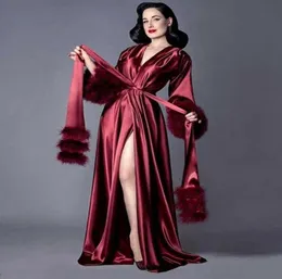 Damen-Nachtwäsche, echtes Bild, Damen-Pelz-Nachtkleid, Pyjama, Seide, roter Bademantel, Braut-Rüschen, weiche Roben, maßgeschneidertes schwangeres Kleid