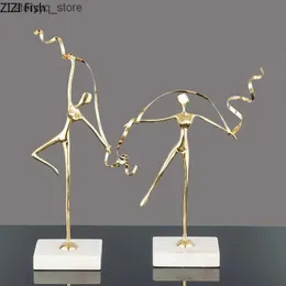 Andra heminredning Mässingsfigurer Staty Ribbon Gymnast Marble Base Desk Decoration Ballet Dancer Abstrakt Karaktär Sculpture Metal Figur Q240229