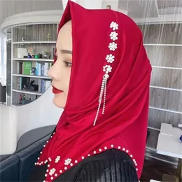 Ethnic Clothing Muslim Women Shawl Headscarf Free Pearl Summer Beading Chiffon Scarf Hat Prayer Kufi Islam Saudi Arabia Headwraps 2024