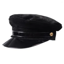 Accessori per la moda con cappelli invernali di cappelli in pelle inverno donne in pelle scamosciata coreana Studente piatto a pannelli Sboy Beret Czapki