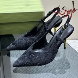 Obcasy slingback designerskie sandały czarne buty G Wysoka pompa imprezowa 10,5 cm dla damskiej seksowne palce u stóp kostki Stiletto Priscilla sukienka zamsz rozmiar 35-41 EUR