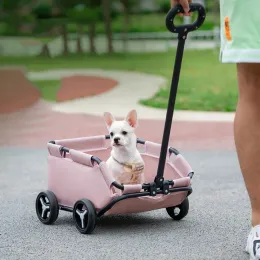 Carriers Small Pet Stroller Dog Cat Teddy Baby Stroller for Trip Pet Dog Stroller Lightweight Folding Four Wheel Shock Absorption Pet Car