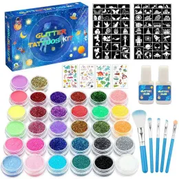 Kit tatuaggi glitterati con diamanti set tatuaggi temporanei per bambini arti e mestieri tatuaggi per bambini con 2 colla 5 pennelli kit tatuaggi glitter per la festa