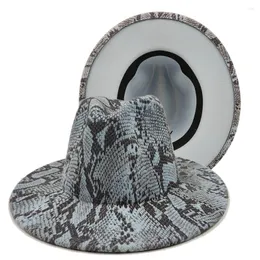 Berets Snake Skin Fedora Women's Hat Men's 7.5 Cm Wide Brim Panama Western Cowboy Winter Jazz Sombrero Hombre