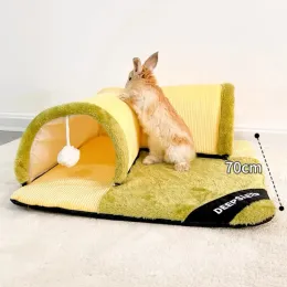 Kafesler Bunny House Tüneli Hamster Nest Sevimli Tavşan Kuyruk Uyuyan Mat Peluş Yumuşak Yuva Pad Tavşan Ejderha Kedi Hollanda Domuz Yatak Sıcak Ev Pet