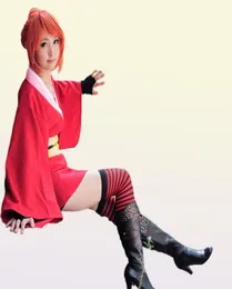 Cadılar Bayramı Japonya Anime Kadın Gintama Kagura Cosplay Kostüm Kimono Elbise Pelerin Tam Set Asya Boyutu 6792209