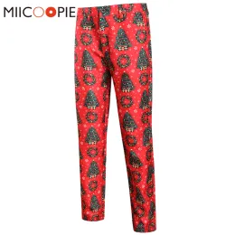 Pants Fashion Cartoons Style Men Christmas Suit Pants Christmas Tree Printed Length Formal Red Trousers Brand Dress Pants Costume 4XL