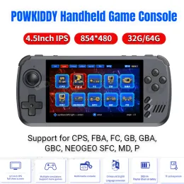 Players POWKIDDY 4.5 Inch IPS 32G/64G Handheld Game Console ATM7051 QuadCore A9 Support Dual Wired Handle Connection Game Console