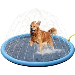 Matten 100/150/170 cm Sommer Hundespielzeug Sprühsprinkler -Pad Haustier Schwimmbad für Haustier Kinder Interaktive Spielen Wassermatte Spielzeug im Freien
