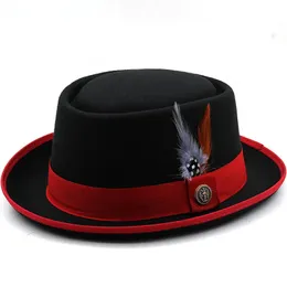 Pork Pie Hat Billycock kände liten Brim Bowler Mens Fashion British Style Hip Hop Fedora Women Party Sombrero Caps 240219