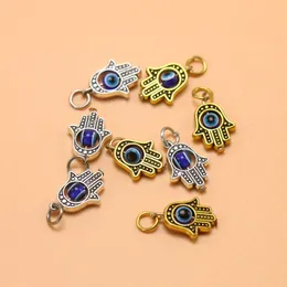 100pcs Antique silver Hamsa Hand of Fatima Beads Turkish Evil Eye Charms Pendants For DIY Jewelry Making Findings273S