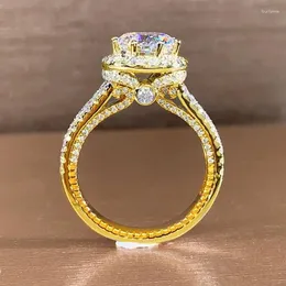 Anéis de cluster 14k ouro vintage 8mm laboratório diamante anel de dedo 925 prata esterlina festa de casamento para mulheres homens noivado jóias presente