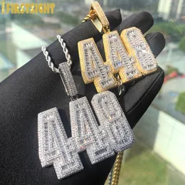 Iced Out Bling 448 Pendant Necklaces Letter Arabic Number CZ Zircon Two Tone Silver Color Charm Mens Hip Hop Jewelry 240226