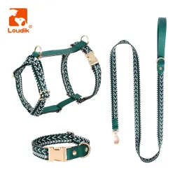 Geschirre Loudik Plaid Webbing Big Dog Harness Collar Leine Set Luxus Pu Vegan Leather Medium Large Pet Leads Walking Outdoor Accessories