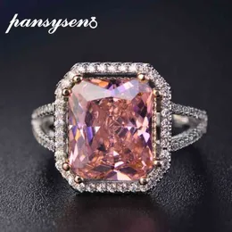 PANSYSEN 100% Solid 925 Silver Rings For Women 10x12mm Pink Spinel Diamond Fine Jewelry Bridal Wedding Engagement Ring2525