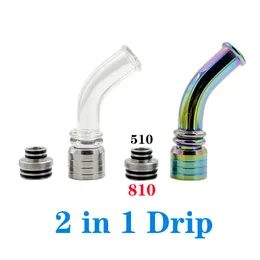 810 Long Glass Mouthpiece 2 in 1 810&510 Thread Adapter Screw Smoking Accessories Stainless Steel for Mesh PRO RDA TFV16