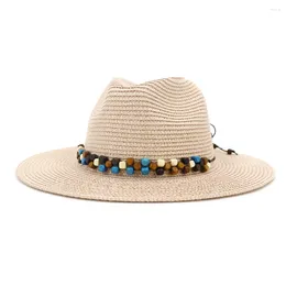 Berets 202409-shi Summer Western Cowboy Stetson Colored Square Beads Leisure Fedoras Hat Outdoor Men Women Panama Jazz Cap