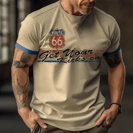 Summer Men TShirts American Vintage Printed Holiday Tops Route 66 Racing Casual O Neck Shirts Loose Male Harajuku TShirt 240220