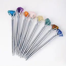 52Pcs Natural Crystal Raw Stone Ballpoint Pens Metal Bead Signature Pen Student Gift