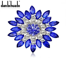 Broches de strass azul grande azul Broches de casamento Flores de buquê de broche para mulheres Cheap Fashion Jewelry Roupas Acessor7566017