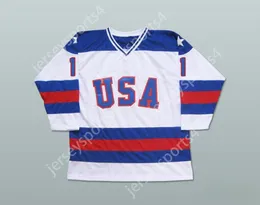 Anpassad 1980 Miracle on Ice Team USA Steve Janaszak 1 Hockey Jersey Sydd S-M-L-XL-XXL-3XL-4XL-5XL-6XL