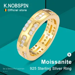 Knobspin D VVs Anel completo GRA Certificado 925 Sliver Band 18k Band Hiphop Sparkling Party Rings For Women Man 240511