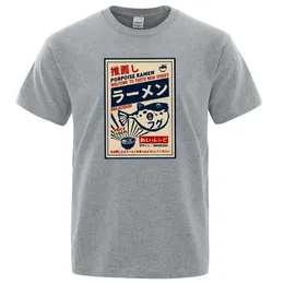 Męskie koszulki puffer ryby ramen japoński menu plakat drukowana T-shirt męski krótki rękaw 11 koszulki tee mężczyźni kobiety ubranie lato 2024 T240531