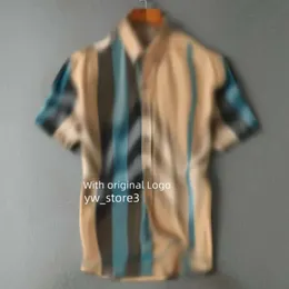 ポロカラーショートベルベリーTシャツメンズカジュアルシャツbur乗馬ヘムドシングルロウボタン格子縞のシャツボタンメンデザイナーバーベリー高品質のピュアコットン062